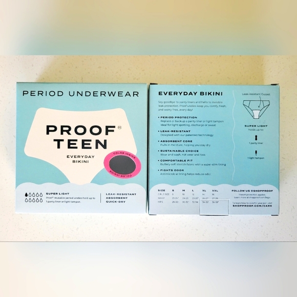 Proof Teen period underwear Girls Size 8 (small), Black, qty=2 - Picture 1 of 3